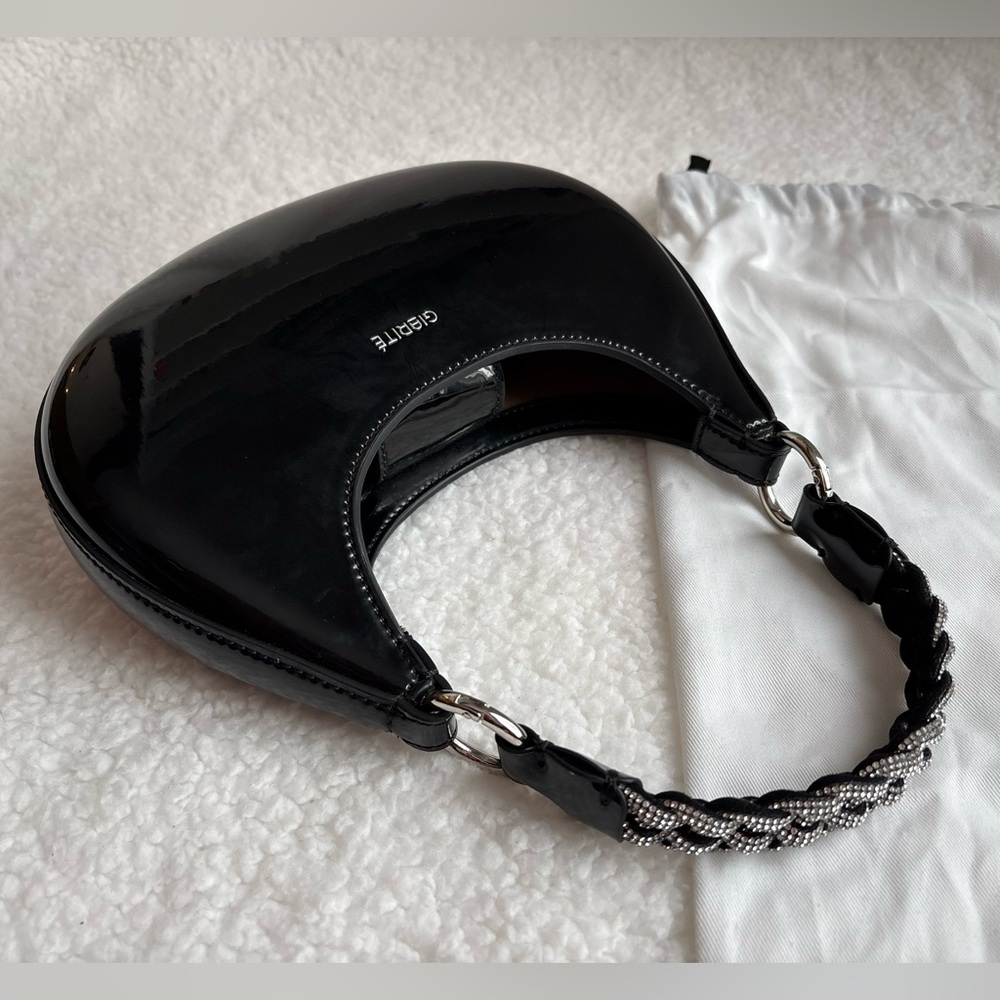 Designer Giarite Black Mini Luna Handbag with Rhinestone Handle